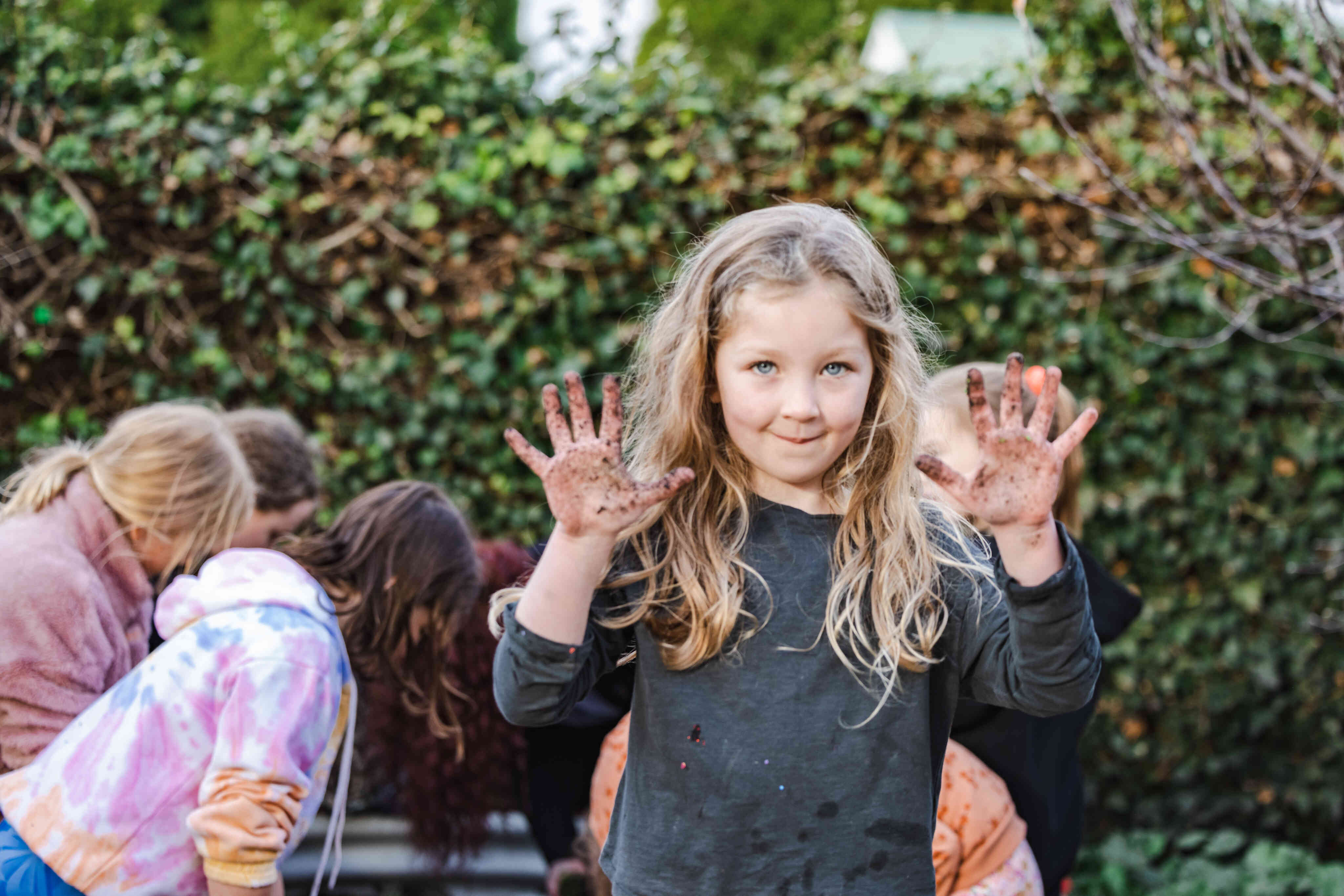 A child plays outside