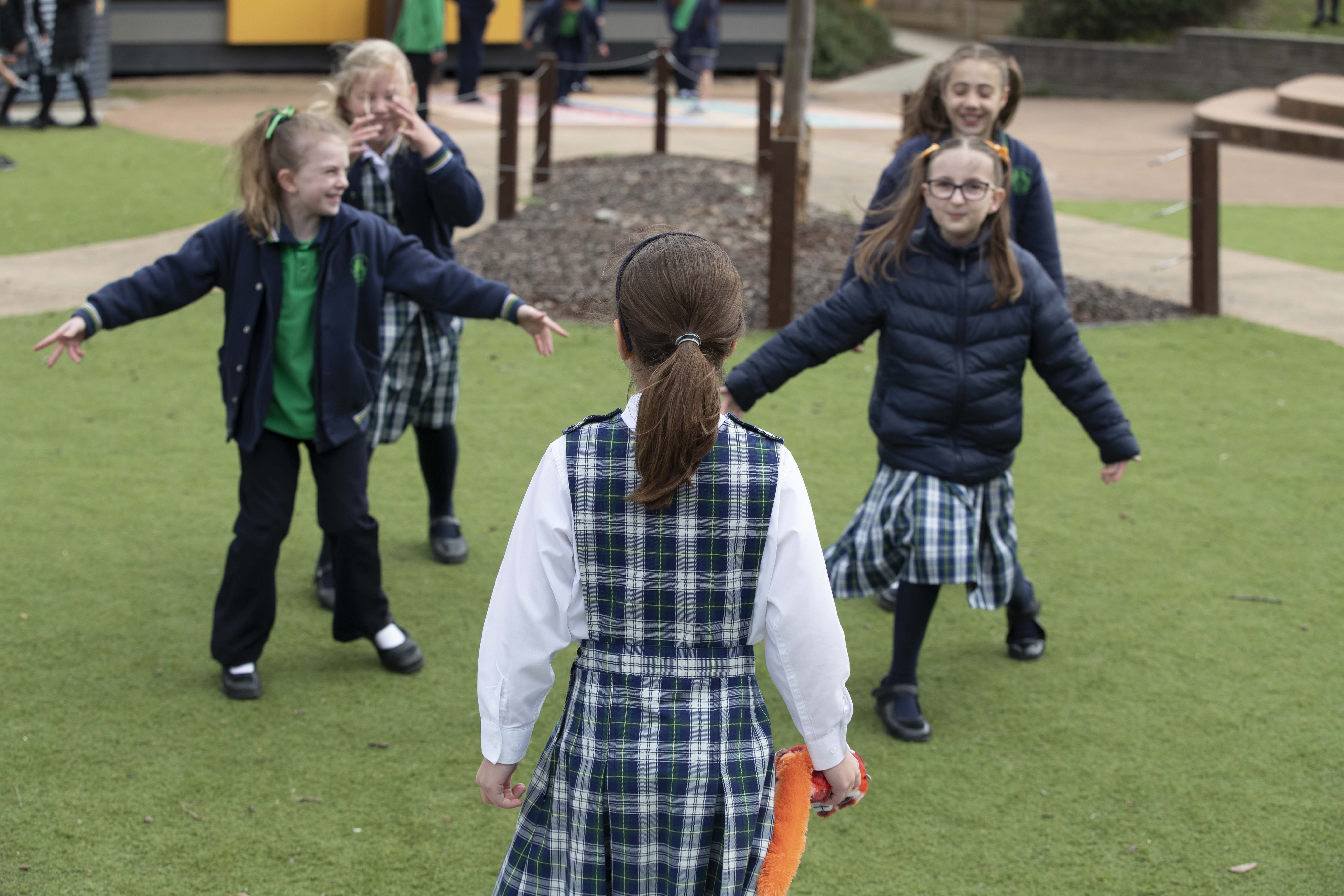 Children exercising in playground